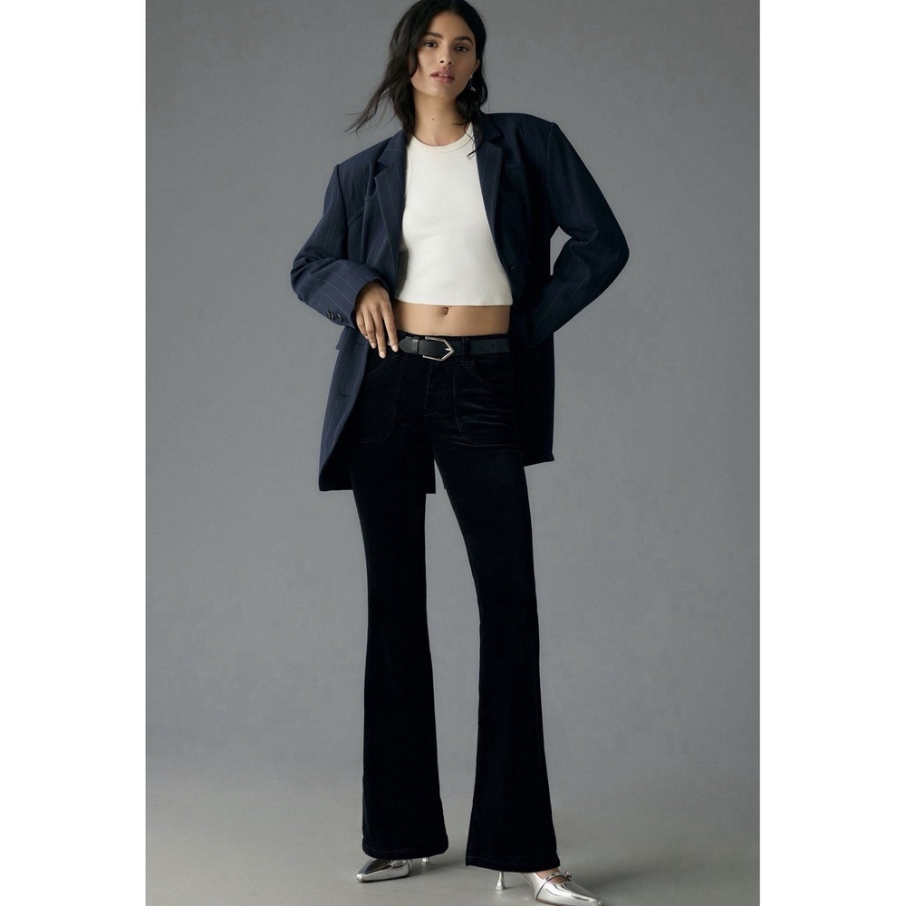 Pilcro Anthropologie Icon Flare Corduroy Jeans Black Mid Rise Size 28 Stretchy